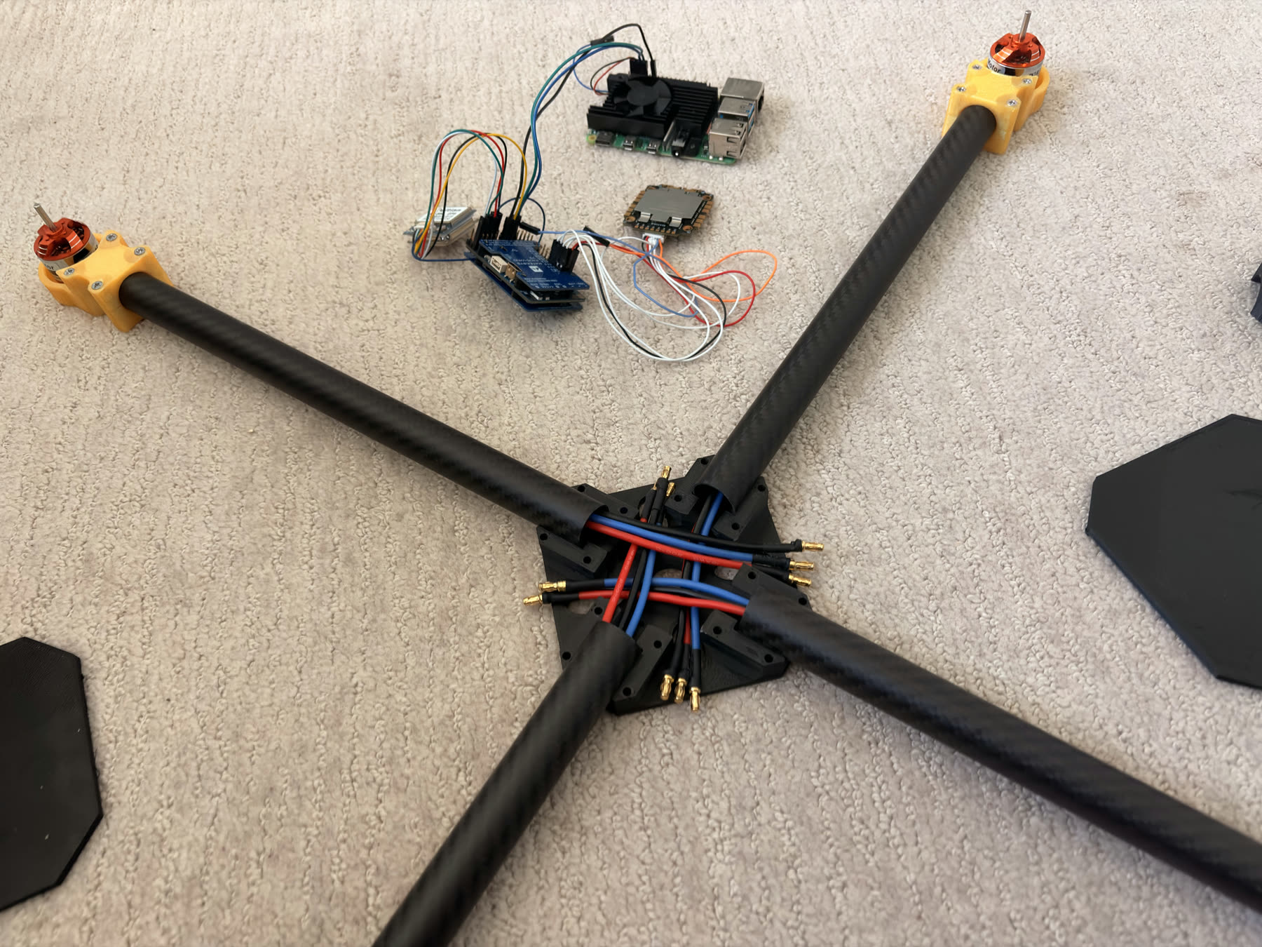 Center hub with motor leads routed toward the electronics bay.